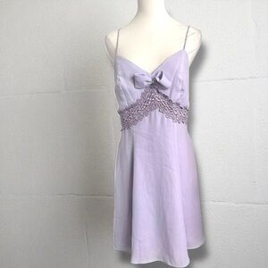 Vintage Y2K Lilac Dress – Bow Detail Lace Trim Fairycore Coquette L